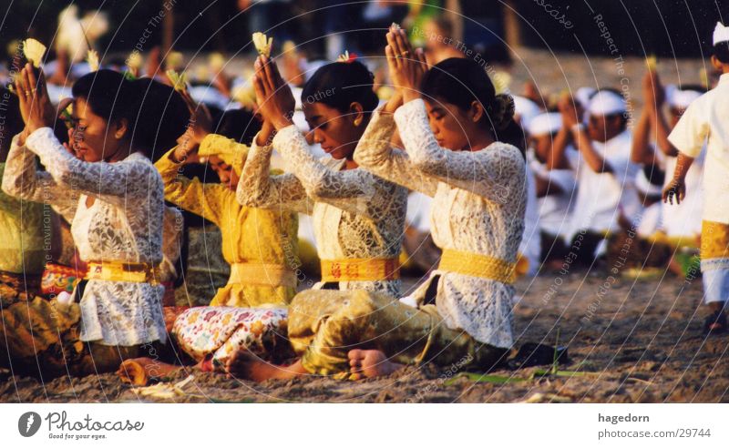 Indonesian Flowers Bali Prayer Ceremony Beach Woman