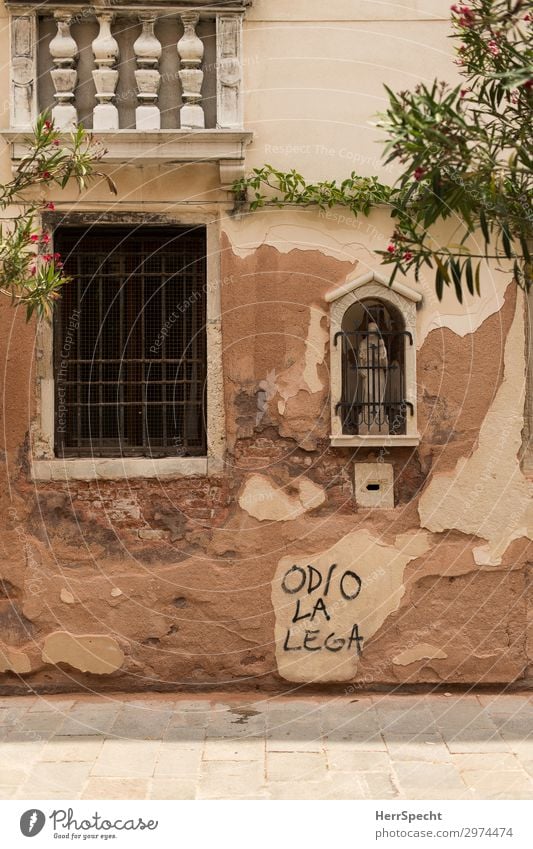 Maybe praying's the only thing that helps? Venice Old town Wall (barrier) Wall (building) Window Characters Graffiti Poverty Rebellious Trashy Gloomy Town Brown