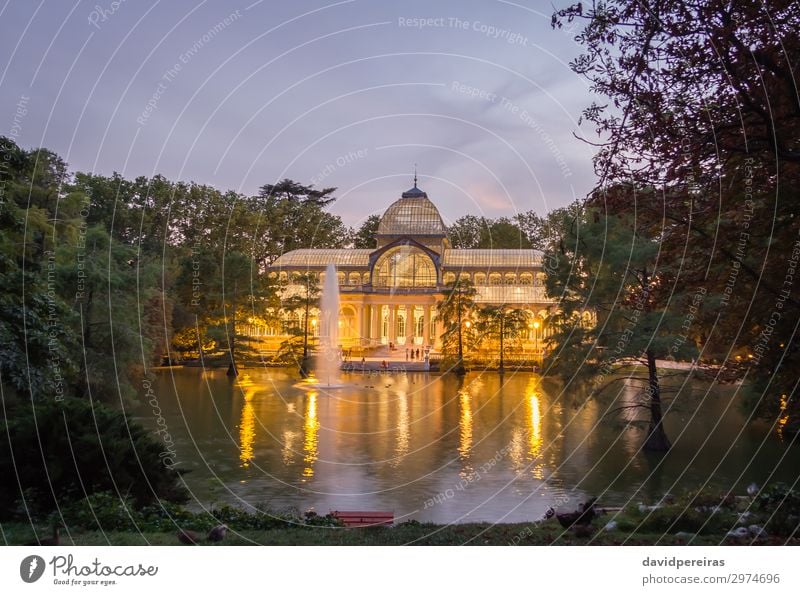 Crystal palace in Buen Retiro park, Madrid Vacation & Travel Tourism Garden Culture Landscape Sky Park Pond Lake Palace Building Architecture Monument