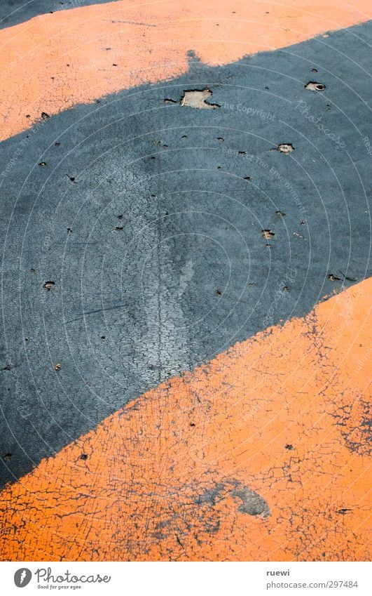 Holes and stripes Tartan Construction site construction industry Plastic Sign Signage Warning sign Old Broken Crazy Orange Red Black Attentive Watchfulness Fear