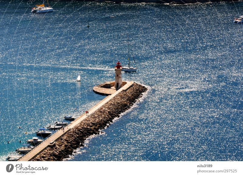 Port of Santa Ponsa Water Summer Beautiful weather Coast Bay Ocean Port City Deserted Harbour Lighthouse Navigation Sailboat Stone Warmth Blue Port of Mallorca