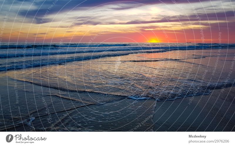 Evening play of colours II Environment Nature Landscape Sky Clouds Sunrise Sunset Sunlight Summer Beautiful weather Waves Coast Beach Ocean Atlantic Ocean