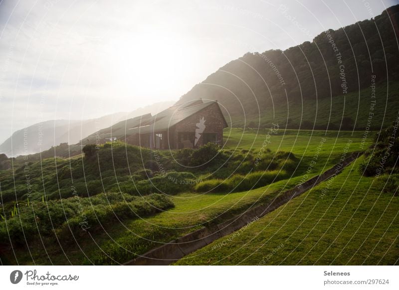 House in the green Vacation & Travel Tourism Mountain Environment Nature Landscape Sky Summer Beautiful weather Plant Grass Bushes Garden Meadow Hill