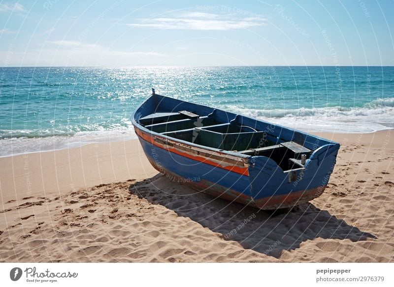 boat Fishing (Angle) Vacation & Travel Tourism Far-off places Freedom Summer Sun Beach Ocean Island Waves Sand Water Sky Beautiful weather Coast Fishing boat