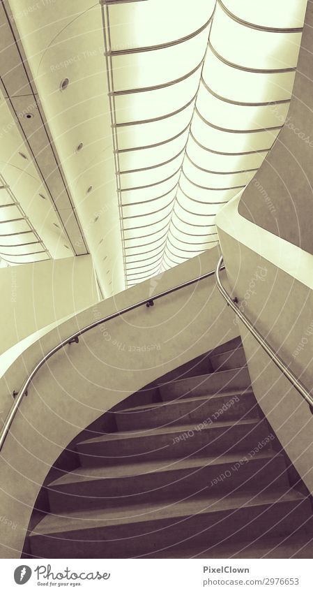 staircase Lifestyle Style Exhibition Museum Event Stairs To hold on Yellow Living or residing Colour photo Interior shot Experimental Deserted