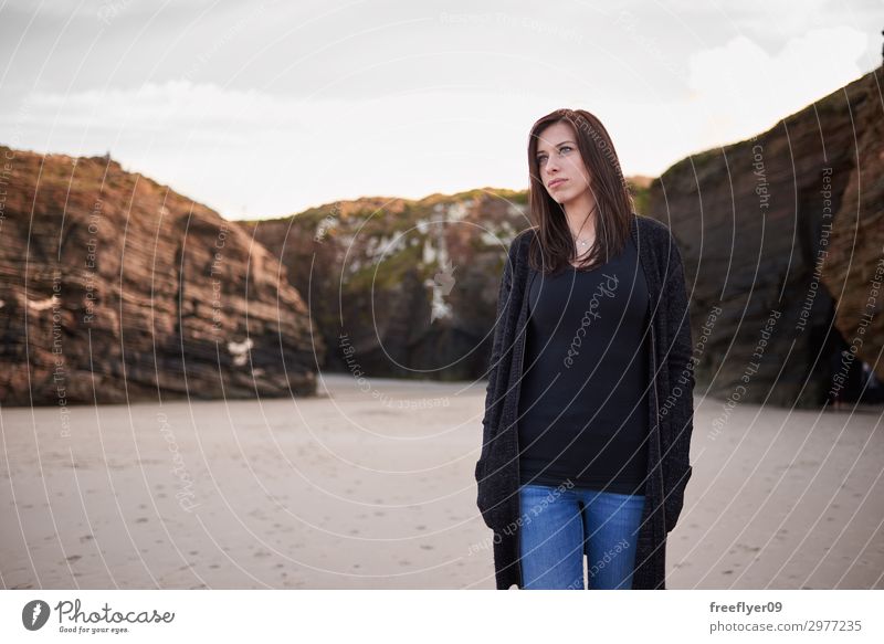 Portrait of a woman walking by Playa Catedrales in Galicia Beautiful Vacation & Travel Adventure Beach Ocean Winter Hiking Woman Adults 1 Human being Nature