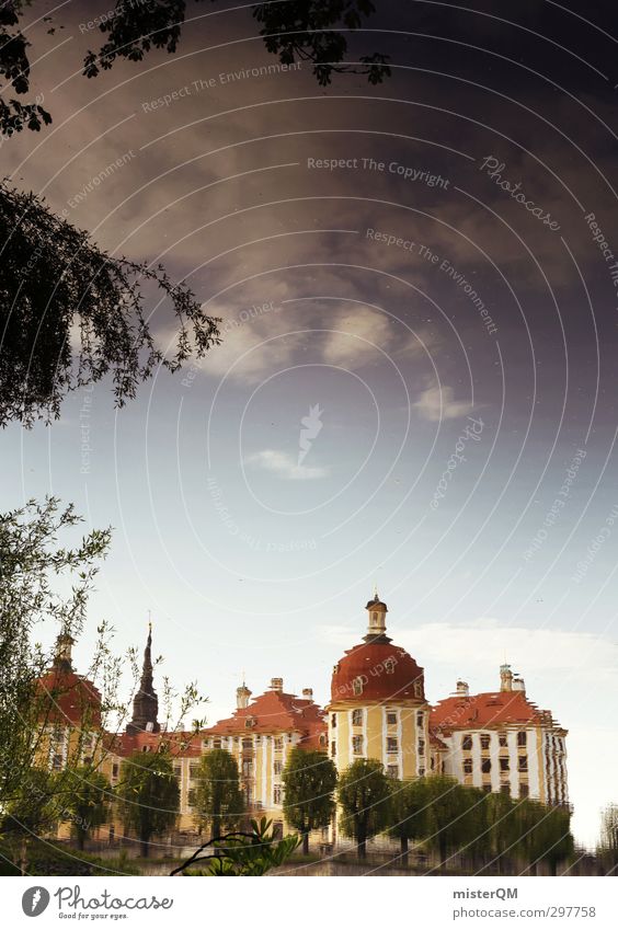 Castles II Art Esthetic Surrealism Reflection Illusion Mirror image Moritzburg Moritzburg castle Saxony Lock Castle yard Mountain castle Idyll Time travel Past