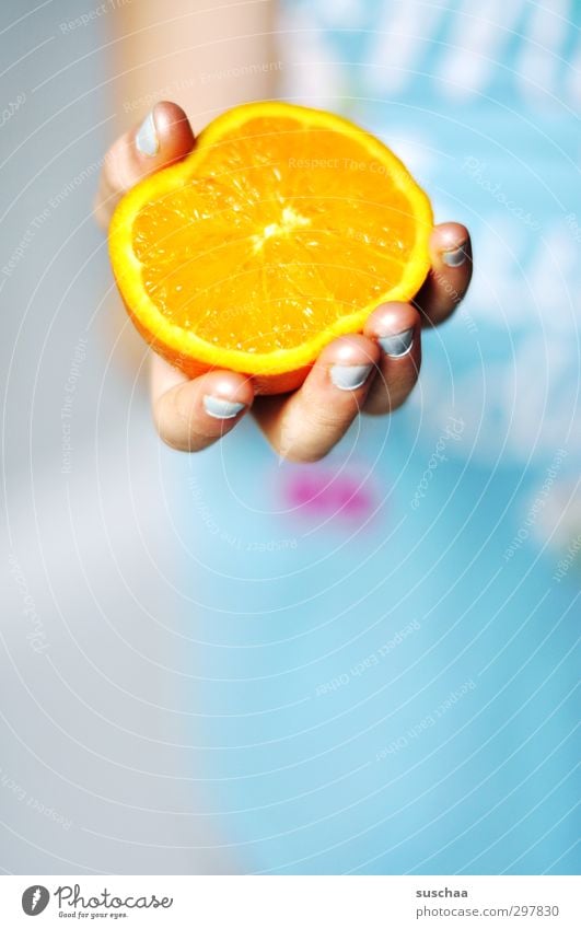 vitamin c II Child Infancy Orange Vitamin Hand Fingers Fresh Healthy Healthy Eating Organic produce Juicy Blue Health care Fruity Vitamin C Nutrition