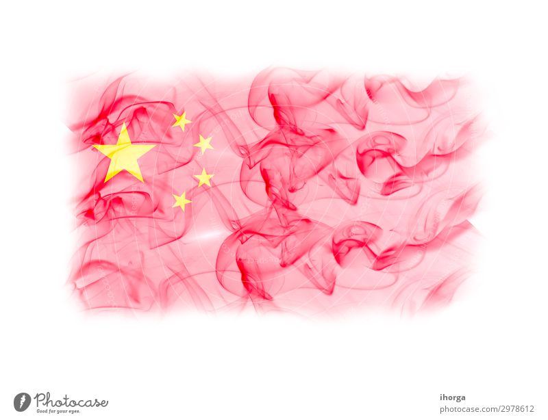 China flag with smoke texture on white background Design Decoration Art Culture Landmark Flag Red White Colour Banner Beijing Conceptual design Icon