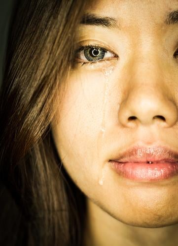 tear of fear Woman Human being Cry Sadness Tears Grief Drop Face Asians Chinese South East Asia Portrait photograph Close-up Eyes Looking into the camera