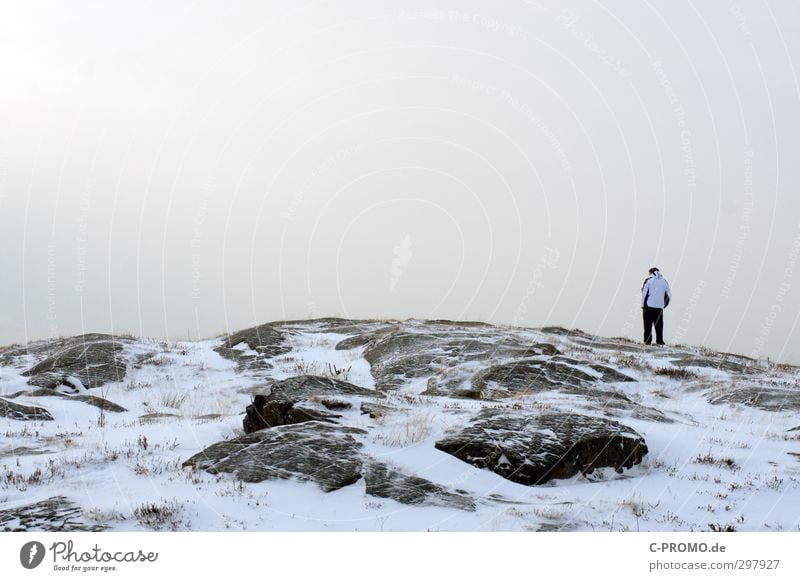 What a view Human being Masculine Young man Youth (Young adults) Man Adults 1 18 - 30 years Landscape Winter Bad weather Rock Peak Baltic Sea Think Stand