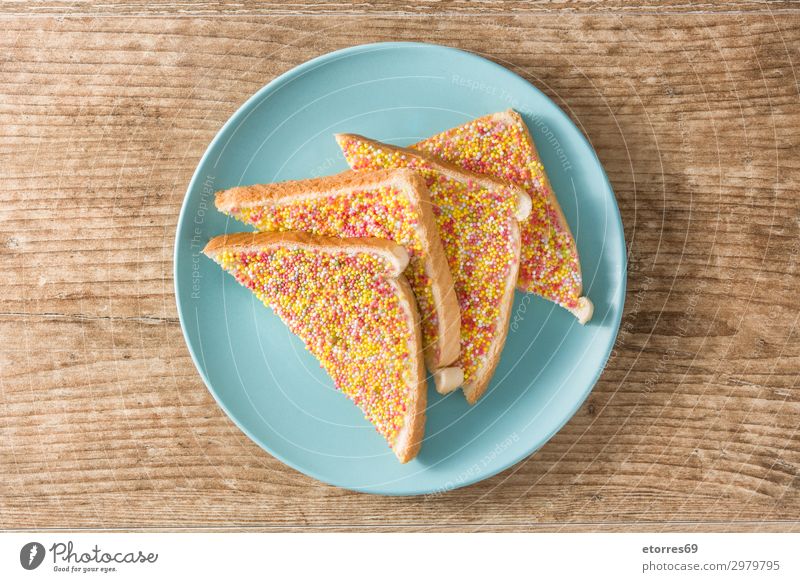 Traditional Australian fairy bread Bread Dessert Candy Jam Table Feasts & Celebrations Wood Delicious Pink anzac day australian culture Butter colorful Fairy