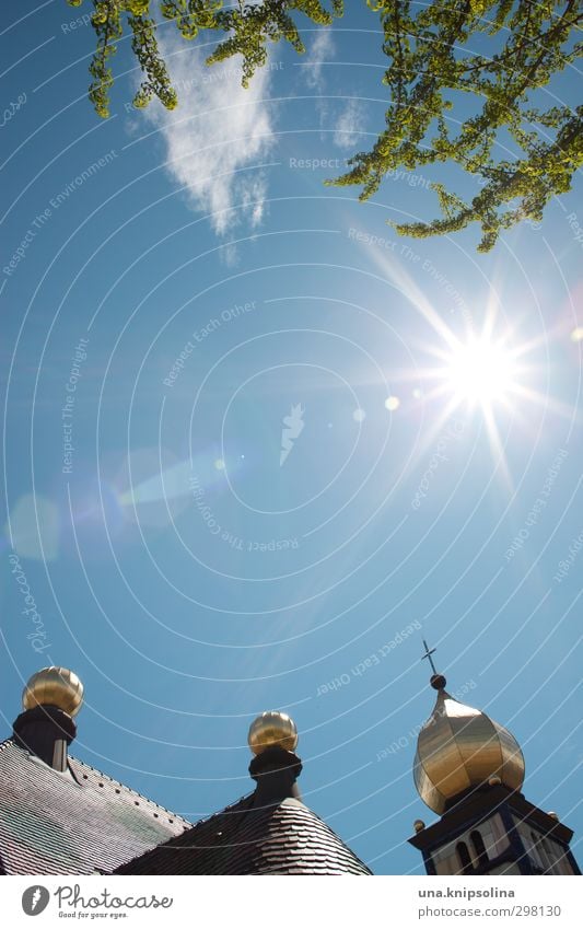 sacred triple roundness Sky Tree Village Church Tower Manmade structures Architecture Glittering Exceptional Round Gold Design Belief Religion and faith Idyll