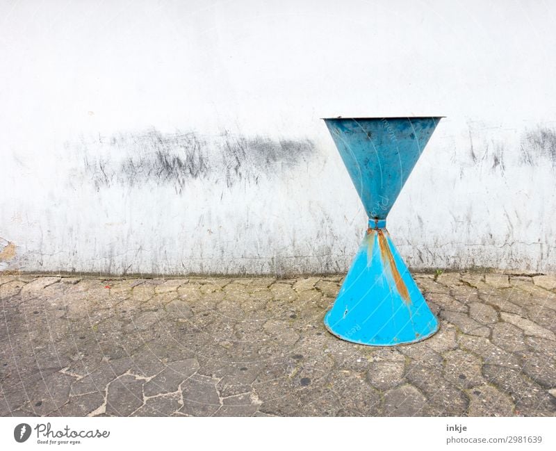 Ashtray, light blue Deserted Places Wall (barrier) Wall (building) Facade Trash container Funnel Old Authentic Simple Blue Rust Bleak Dirty Colour photo