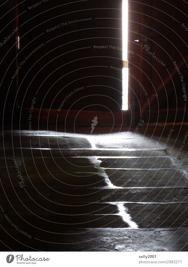 Light comes on... door Stone floor Slightly open door Shaft of light Church door Church floor Uneven Mysterious Shadow conceit Bright Contrast Interior shot