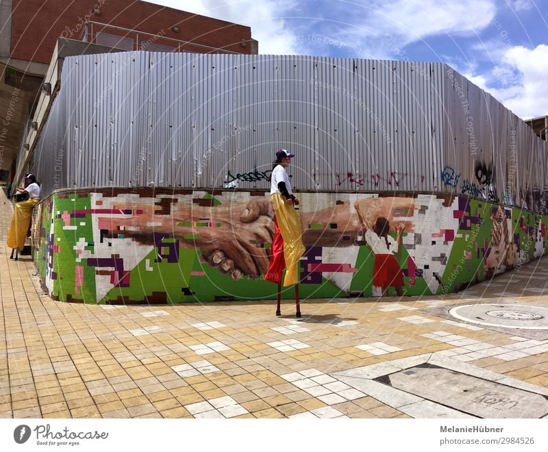 Stilt Sandpiper in Colombia Bogotá Walking Black-winged stilt Acrobat Street life Street art Advertising Colour photo Multicoloured Central perspective