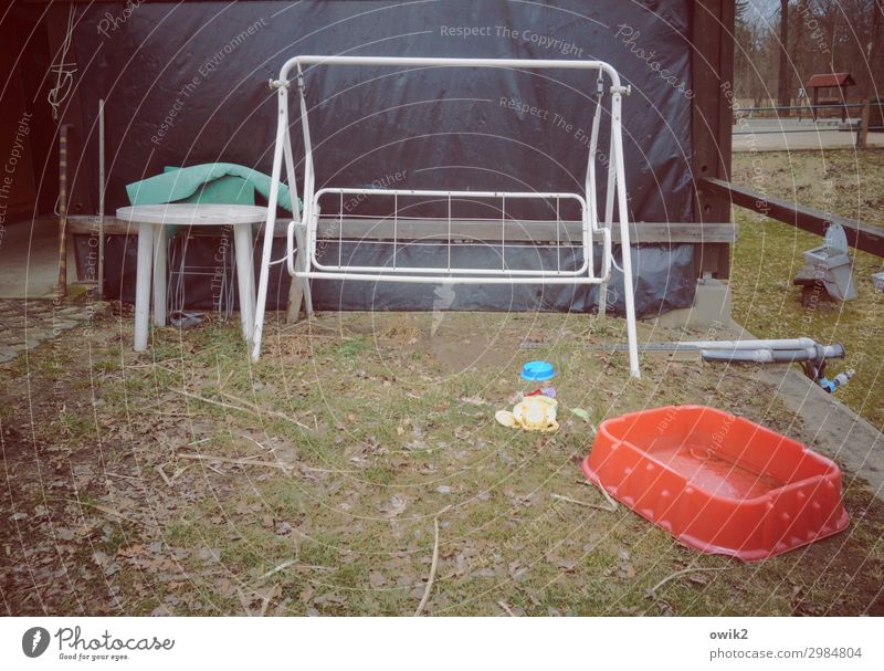 Forgotten stories Grass Meadow Collection Swing Framework Hollywood swing Paddling pool Toys Table Tarpaulin Metal Plastic Retro Gloomy Green Red Turquoise Past