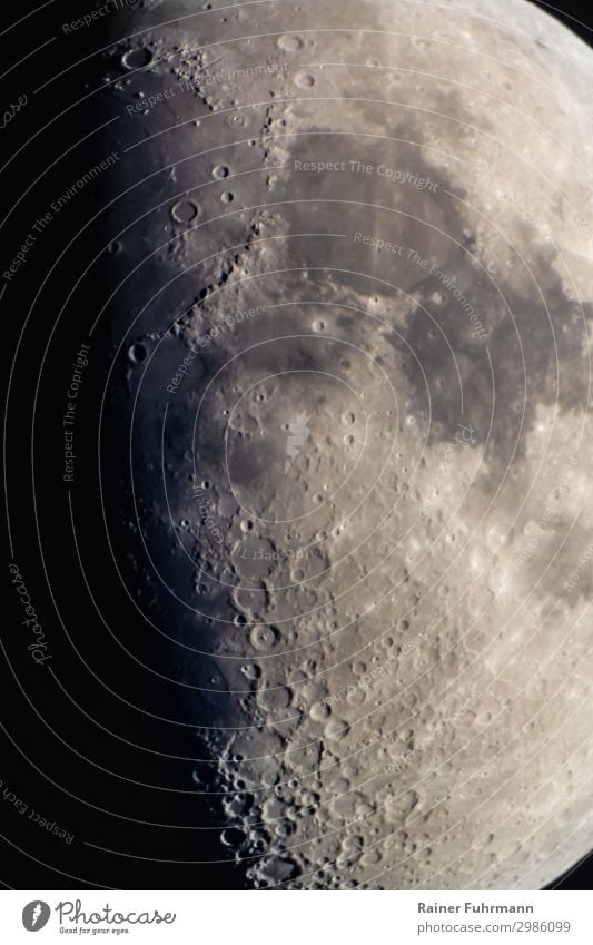 Section of the crescent moon with the Mare Imbrium and Mare Serenitatis Moon Night Sky Celestial bodies and the universe Universe crater mare Shadow