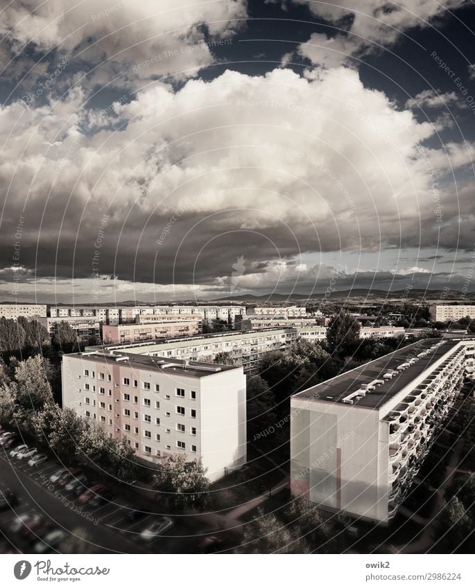 Blocked Sky Clouds Bautzen Small Town Outskirts Populated House (Residential Structure) Wall (barrier) Wall (building) Balcony Prefab construction