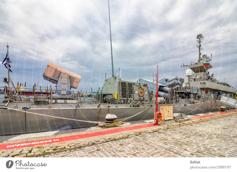 Varna, Bulgaria - July 16.2017: A part of Greece military navy ship in port. missile greece editorial anchor army background battle battleship blue boat cannon