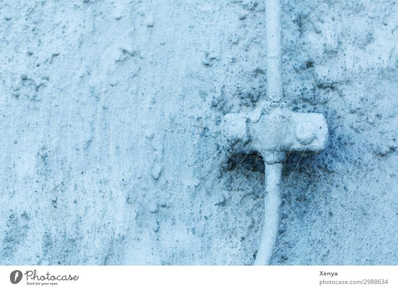 Blue wall with cable Wall (barrier) Wall (building) Old Cable Retro Transmission lines Structures and shapes Exterior shot Deserted Copy Space left Day