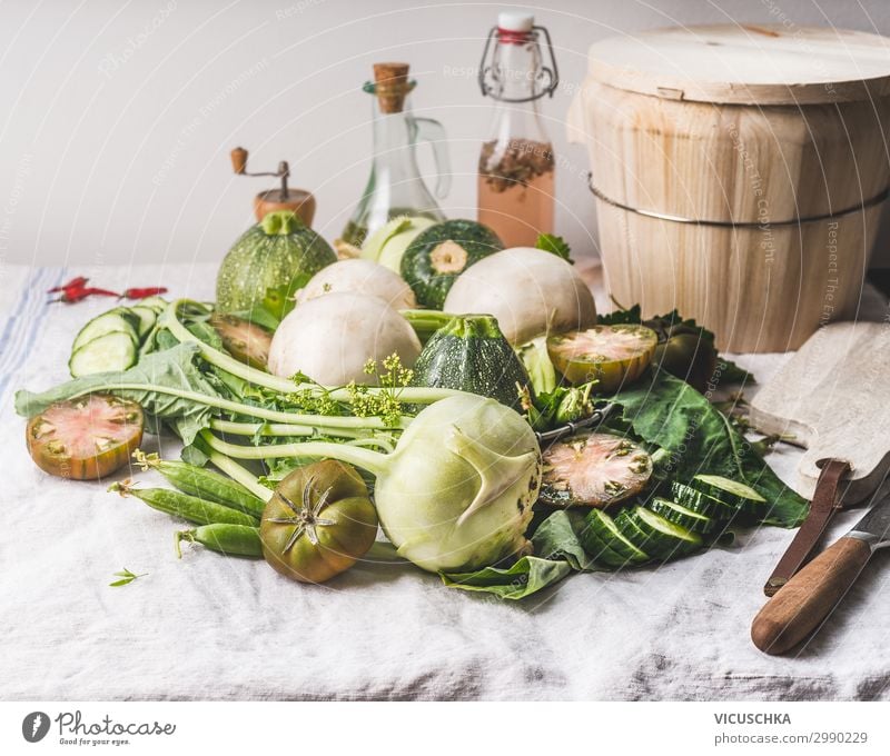 Piles of various green vegetables Food Vegetable Soup Stew Nutrition Organic produce Vegetarian diet Diet Crockery Style Healthy Eating Summer Design Zucchini