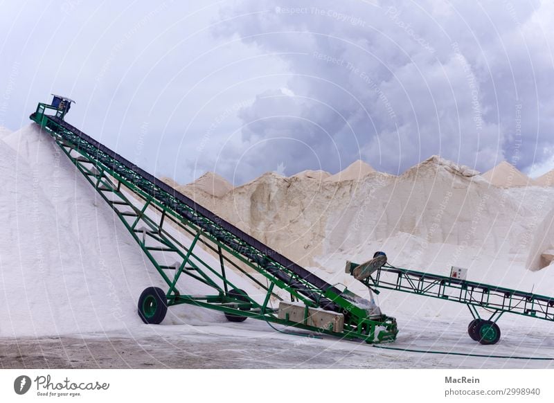 salt dump Workplace Economy Agriculture Forestry Industry Trade Craft (trade) White Conveyor belt Saltworks Slagheap Mining Colour photo Exterior shot Deserted