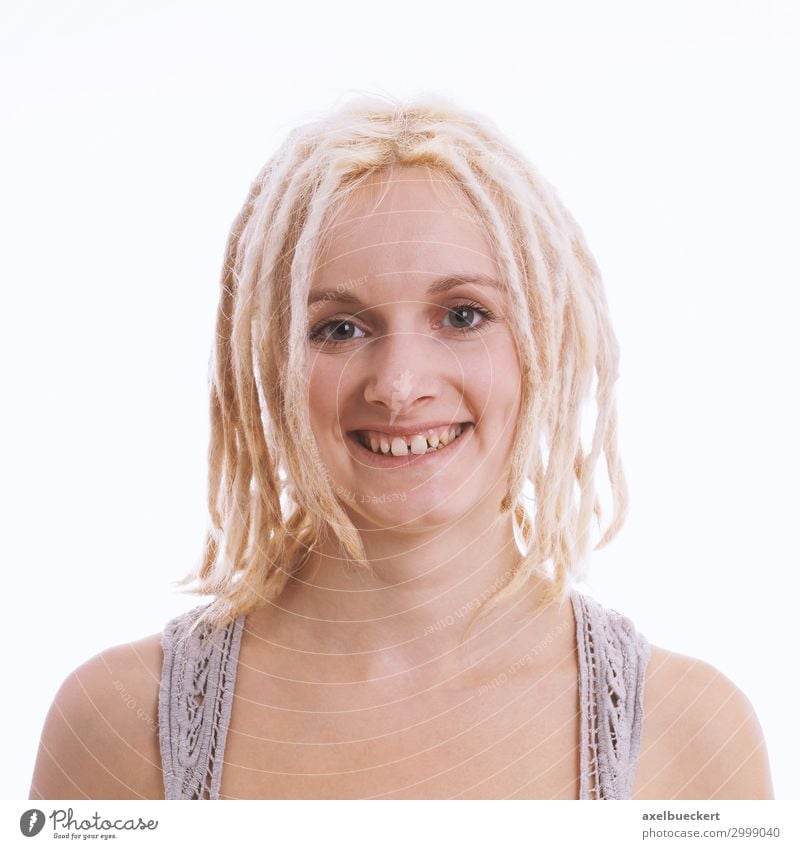 happy young woman with blonde dreadlocks and gaping teeth Blonde Subculture Hippie Dreadlocks Tooth space Lifestyle Hair and hairstyles Joy Young woman