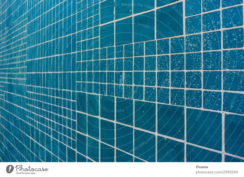 blue tiled Blue tiles Perspective Seam Stone Building detail Pattern Grid texture background