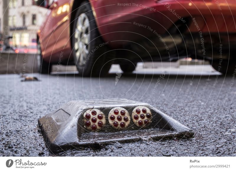 Road marking in a parking garage. Parking garage Garage Highway ramp (entrance) Traffic lane Spiral Concrete rail Architecture functional building Transport