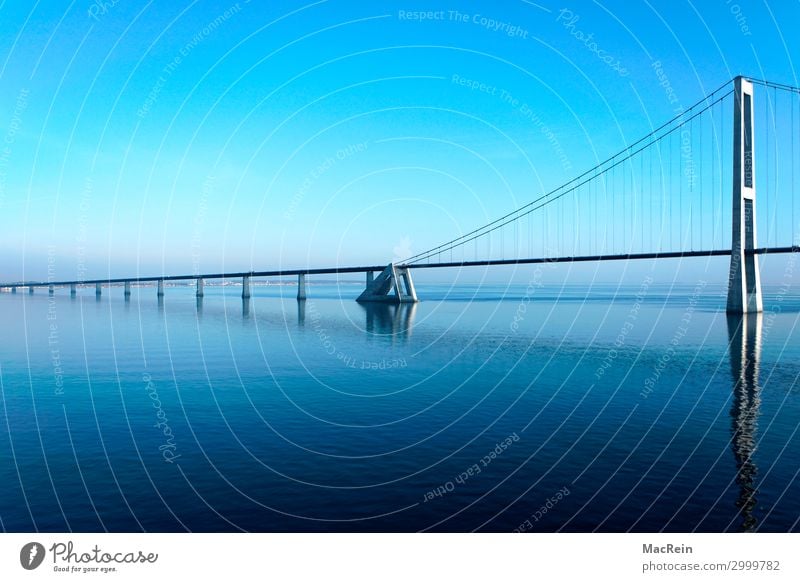 Big Belt Bridge Manmade structures Architecture Highway Change Strait Denmark Funen Zealand Bridge construction Bridge building Bridge pier Ocean Blue Sky