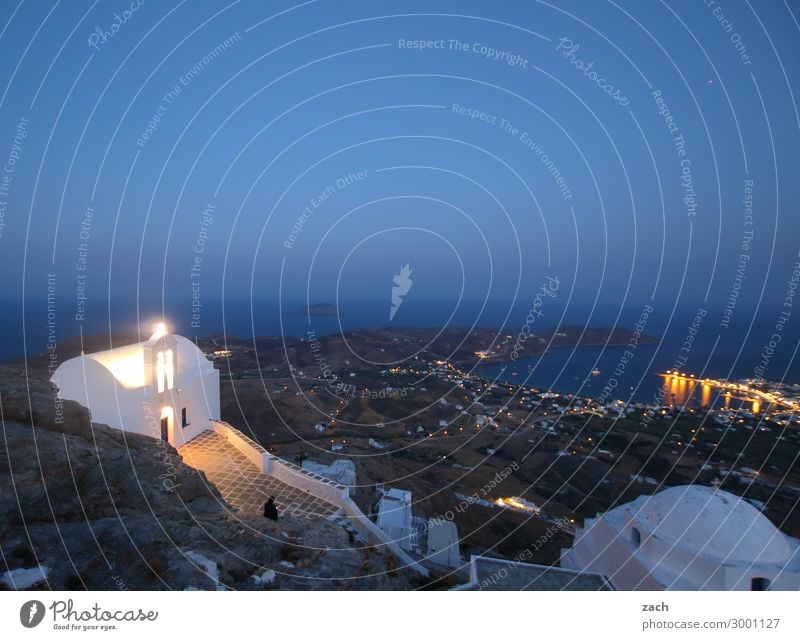 with vision Far-off places Sky Night sky Sunrise Sunset Hill Coast Ocean Mediterranean sea Aegean Sea Island Cyclades Serifos Greece Village Fishing village