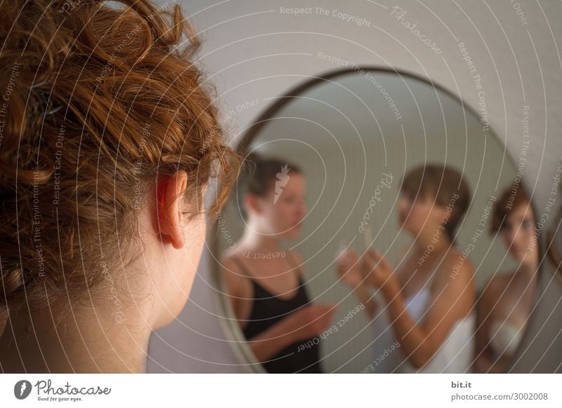 Isolation - three young ladies make themselves up in front of mirrors Joy pretty Personal hygiene Cosmetics Feminine Friendship Happy Happiness