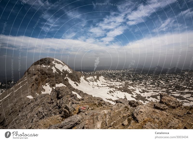 Airy | the hiking trail leads to the top of the mountain at a lofty height Summer Snow Mountain Hiking Landscape Elements Sky Storm clouds Horizon Rock Alps