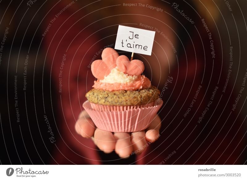 French declaration of love Cake Dessert Valentine's Day Woman Adults Hand Signs and labeling Heart Love Happiness Together Sweet Pink Infatuation Romance