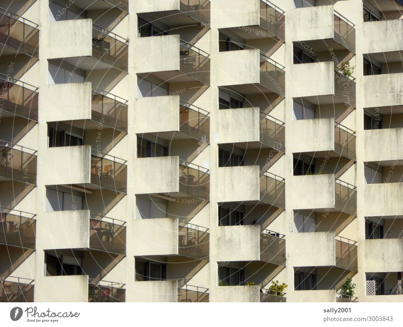 Balconies... House (Residential Structure) High-rise Building Prefab construction Concrete construction Balcony Observe Relaxation Threat Hideous Tall Cold