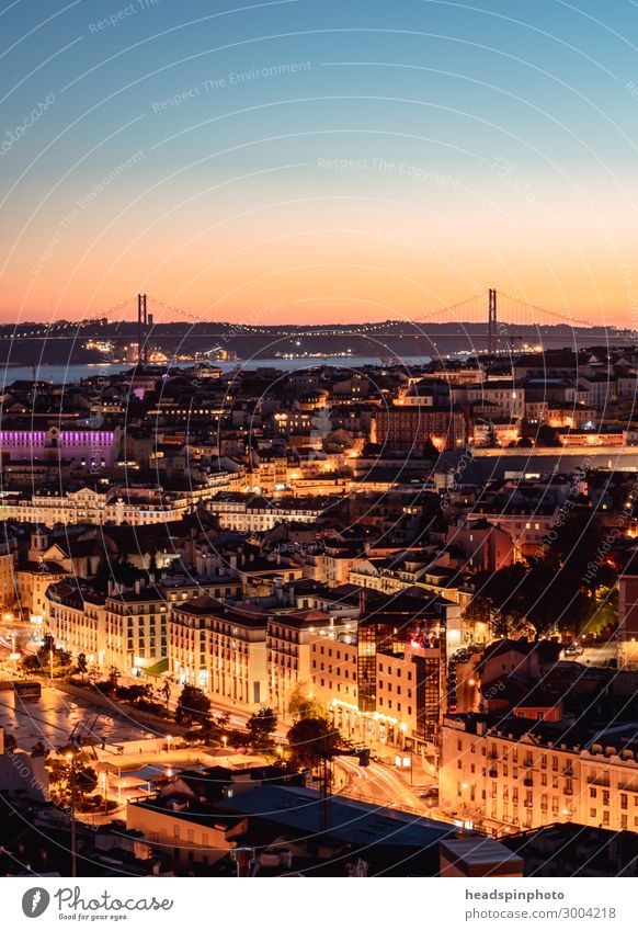 Illuminated Lisbon and the Tejo after sunset Vacation & Travel Tourism Trip Adventure Sightseeing City trip Summer River Portugal Town Capital city Downtown