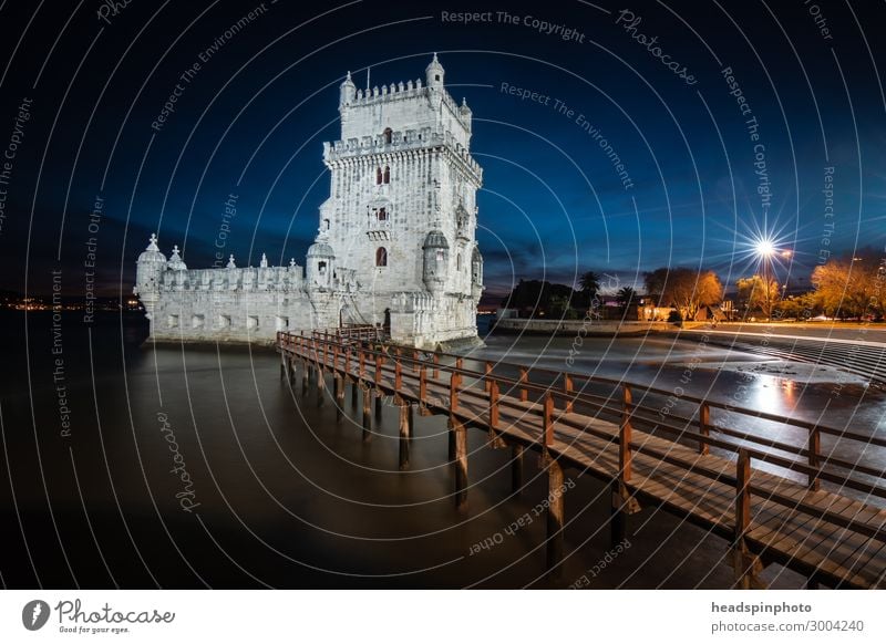 Night shot of the Belém Tower (Torre de Belém) in Lisbon Vacation & Travel Tourism Trip Sightseeing City trip Summer vacation Night sky River Portugal