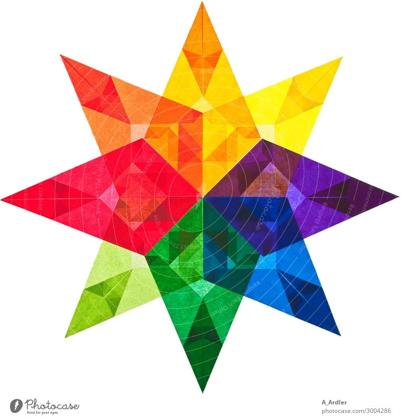 A colourful star made of transparent paper Art Paper Decoration Banner Transparent Star (Symbol) Sign Ornament Sharp-edged Thorny Multicoloured Yellow Green