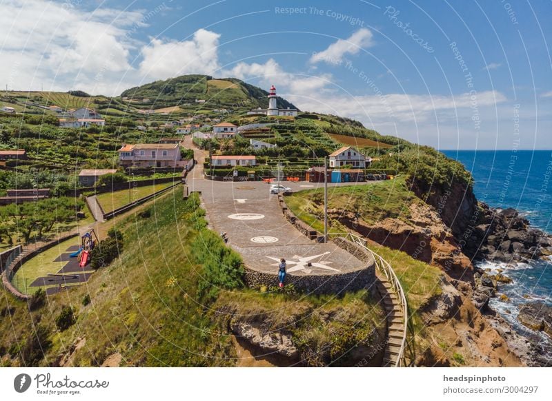 Lighthouse at the Cape of Topo, Sao Jorge, Azores, Portugal Vacation & Travel Tourism Trip Sightseeing Summer vacation Nature Landscape Elements Clouds Rock