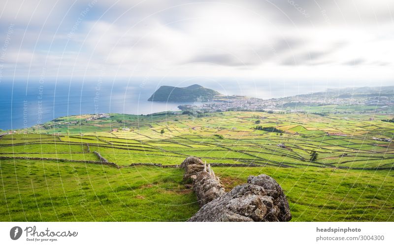 Fields, Meadows & Rocky Coast, Soa Miguel, Azores, Portugal Calm Vacation & Travel Tourism Trip Freedom Hiking Nature Landscape Clouds Summer Grass Hill