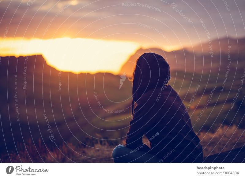 Rear view of woman at sunset in nature, Azores Vacation & Travel Tourism Adventure Far-off places Expedition Hiking Feminine Young woman Youth (Young adults) 1