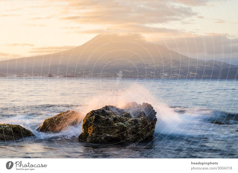 Sunrise with volcanic island Pico & Atlantic, Azores, Portugal Relaxation Calm Meditation Fragrance Vacation & Travel Tourism Trip Freedom Cruise Environment