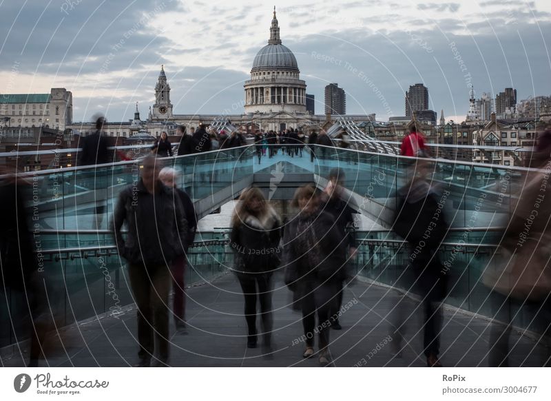 Pedestrians on Milenium Bridge in London. Vacation & Travel Tourism Trip Sightseeing City trip Economy Human being Androgynous Crowd of people Art Architecture