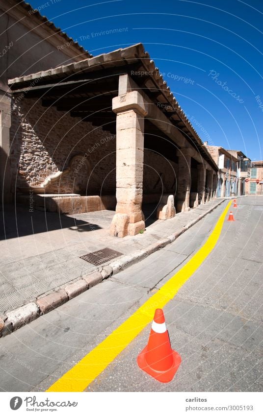 Always along the wall... Spain Balearic Islands Majorca Santanyi Clearway Yellow Line Downtown Old town Markets Tourism Vacation & Travel