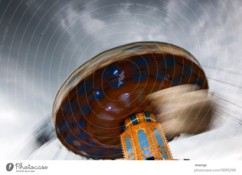 funfair Oktoberfest Fairs & Carnivals Storm clouds Chairoplane Rotate Speed Joy Happiness Vertigo Colour photo Exterior shot Deserted Copy Space left