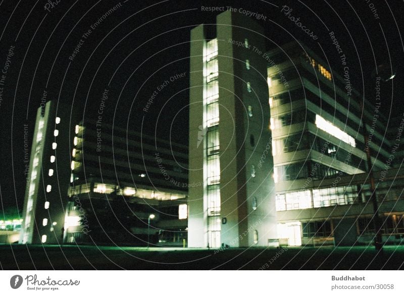 Bielefeld University at Night II Concrete High-tech Large Gray Lighting Functionalism Architecture university think tank Tower Modern functional building