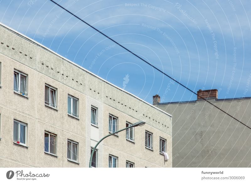 House facade with windows and cables Small Town Deserted House (Residential Structure) Manmade structures Building Architecture Apartment house Wall (barrier)