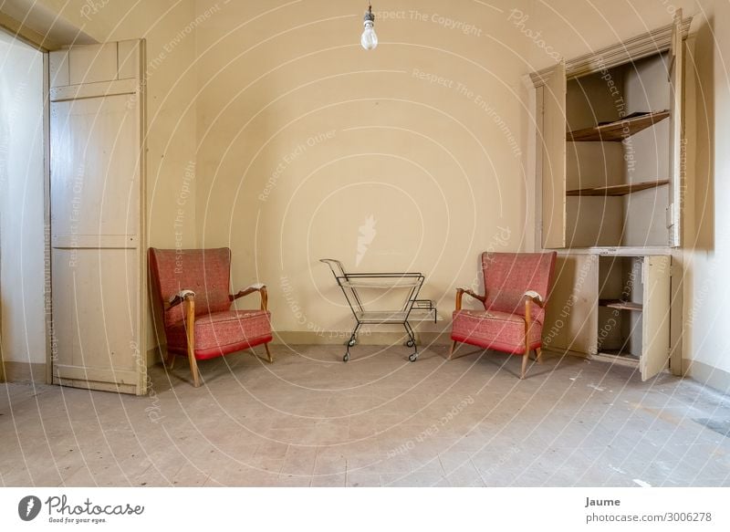 Living room of an old house with red armchairs Spain Europe Village Deserted House (Residential Structure) Building Architecture Wall (barrier) Wall (building)