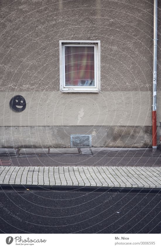 happy house Town House (Residential Structure) Building Architecture Wall (barrier) Wall (building) Facade Window Street Lanes & trails Gloomy Gray Smiley